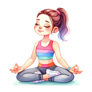 Fitness and yoga mom clipart.  watercolor illustration. Pregnant woman sitting in yoga pose semi flat color vector character. Mother's day clipart.