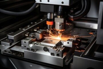 Fototapeta na wymiar Laser initiates precise material processing for highly accurate cuts or engravings