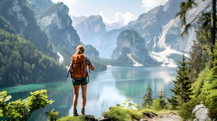 Naklejka premium Female hiker in the beatiful nature of Bavaria, Germany.