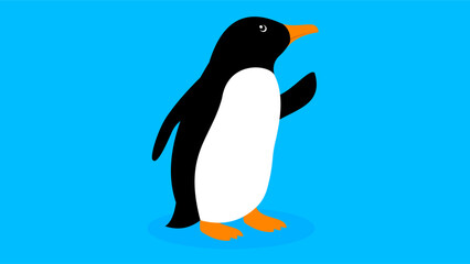 Cute penguin on blue background. Vector illustration in flat style.