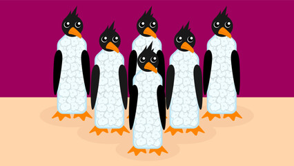 Penguin family. Vector illustration of a group of penguins.