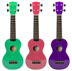Obraz premium Assorted colors Ukulele isolated on white background, Ukulele on White Background With clipping path.