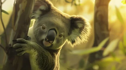 Schilderijen op glas portrait of curious koala in a tree. © PSCL RDL