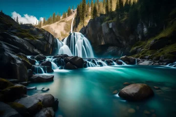 Foto auf Acrylglas Antireflex waterfall in yosemite generated by AI technology © abdur