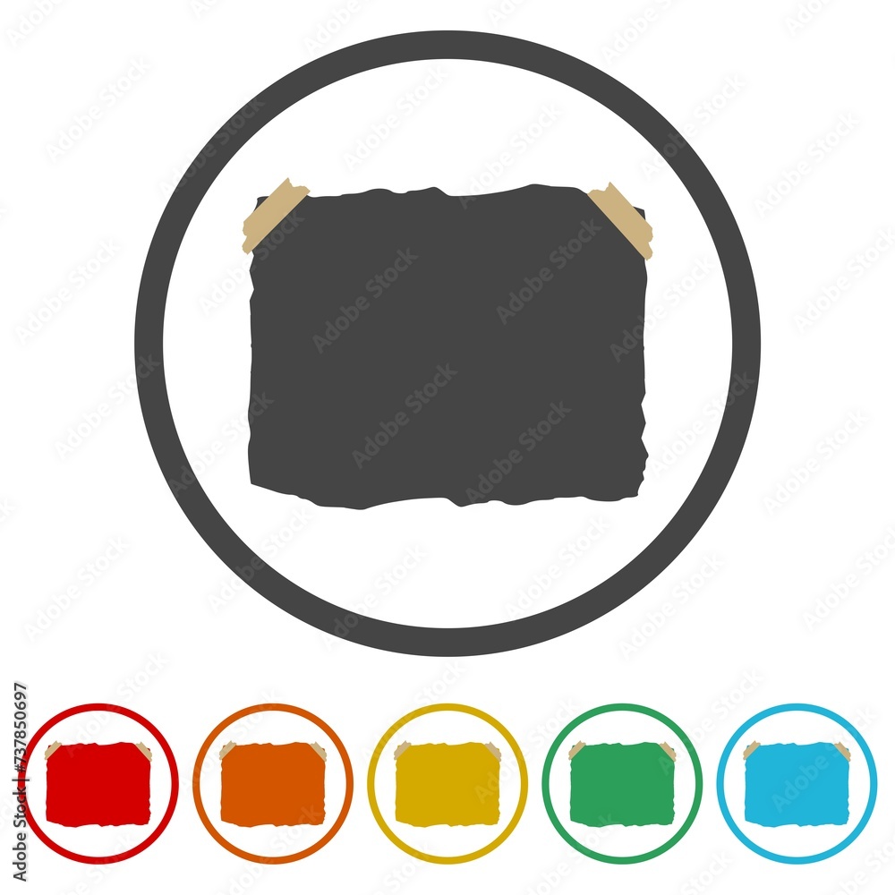 Poster note paper blank sign tag. set icons in color circle buttons