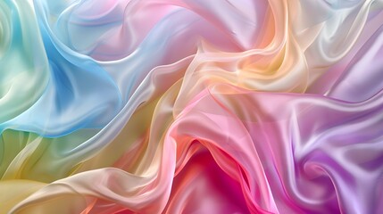 Beautiful graceful flowing multicolored transparent silk fabrics. Background with smooth waves for design