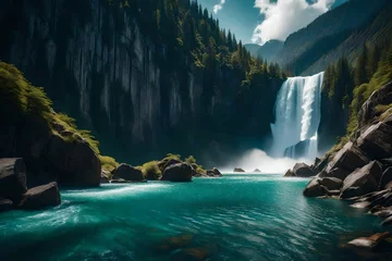 Keuken foto achterwand waterfall in yosemite generated by AI technology © abdur