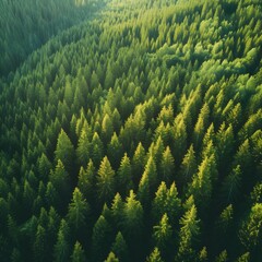 Aerial view of evergreen coniferous forest, Top view