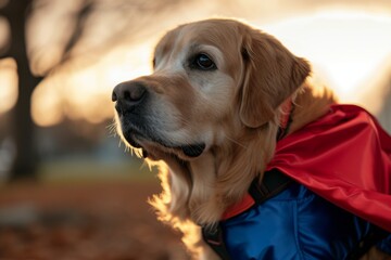 A dog dressed as a superhero capes on its owner, symbolizing the unwavering support pets offer