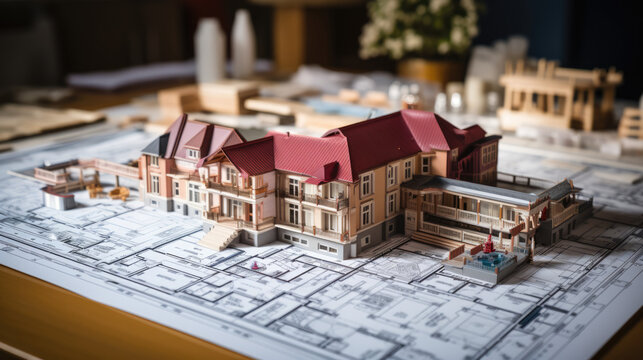Elevating Dreams: House Model Adorns the Table, Symbolizing Real Estate and Architectural Vision. Where Imagination Meets Possibility