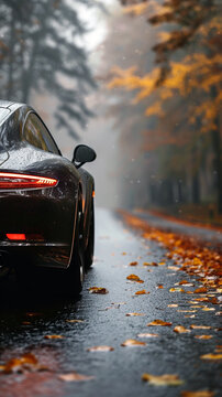 luxury car misty foggy road 