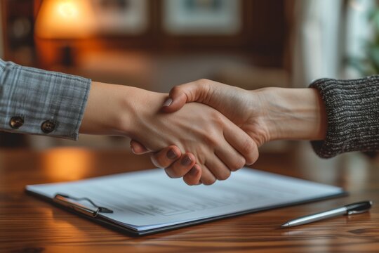 Professional handshake over a contract, signifying agreement