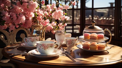 An elegant high tea setting with fine china