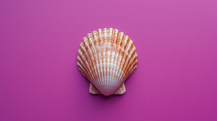 A single seashell, delicately placed against a colored background, captures the essence of the ocean