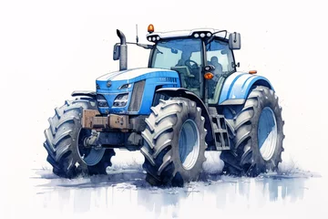 Deurstickers a blue tractor with large wheels © Alexandru