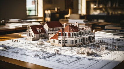 Elevating Dreams: House Model Adorns the Table, Symbolizing Real Estate and Architectural Vision. Where Imagination Meets Possibility - obrazy, fototapety, plakaty
