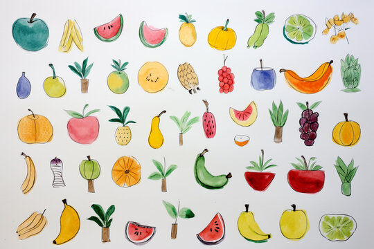 Drawing pictures of various cute fruits by children