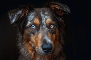 A photorealistic portrait of a dog with heterochromia different colored eyes, capturing the unique beauty of its gaze