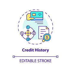 Credit history multi color concept icon. Credit card accounts information, loans, repayment records. Round shape line illustration. Abstract idea. Graphic design. Easy to use in marketing