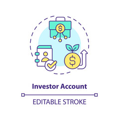 Investor account multi color concept icon. Fill personal and financial information. Invest money to fund loans. Round shape line illustration. Abstract idea. Graphic design. Easy to use in marketing