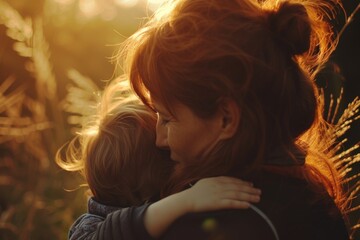 As the day comes to a close, a child gives their mother a warm hug and a kiss goodnight