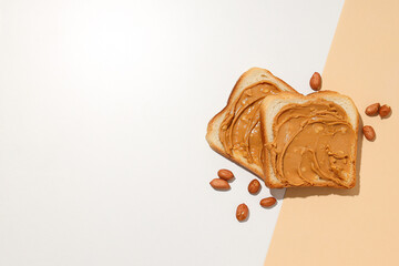 Sandwiches with peanut paste, on a light background.