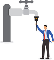 Plug, Clogged, Closed, Faucet, Occlusion, Pipe Tube, Businessman