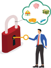 Unlocking, Coin Bank, Privacy, Credit Card, Strategy, Abstract, Beginnings, Businessman