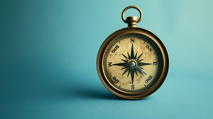  A solitary antique compass, isolated against a clean smooth single color backdrop