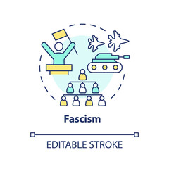 Faschism ideology multi color concept icon. Militaristic politic, dictatorship regime. Discrimination policy, autocracy. Round shape line illustration. Abstract idea. Graphic design. Easy to use
