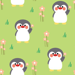 Seamless pattern with cute cartoon penguins for fabric print, textile, gift wrapping paper. children's colorful vector, flat style