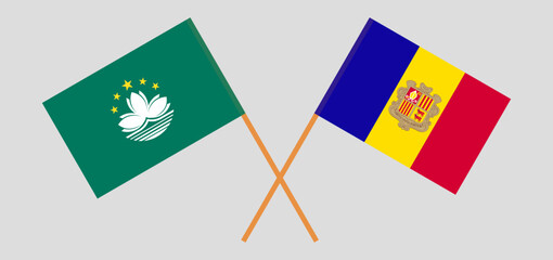 Crossed flags of Macau and Andorra. Official colors. Correct proportion