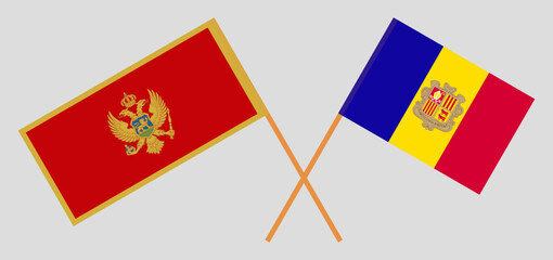 Crossed flags of Montenegro and Andorra. Official colors. Correct proportion