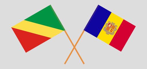 Crossed flags of Republic of the Congo and Andorra. Official colors. Correct proportion
