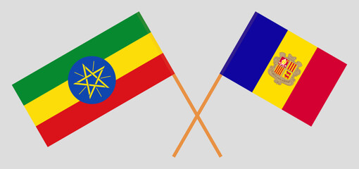 Crossed flags of Ethiopia and Andorra. Official colors. Correct proportion
