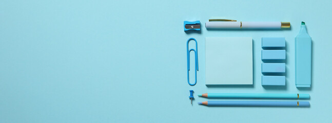 Stationery in monochrome style, blue color.