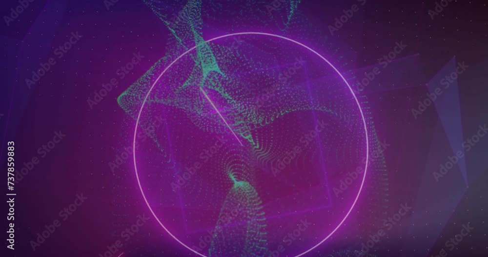 Poster animation of network of connections with neon shapes on dark background