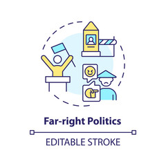 Far-right politics multi color concept icon. Xenophobia movement. Socialistic ideology, authoritarianism. Traditional values. Round shape line illustration. Abstract idea. Graphic design. Easy to use