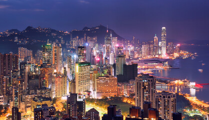 Hong Kong - Victoria harbour at night - obrazy, fototapety, plakaty