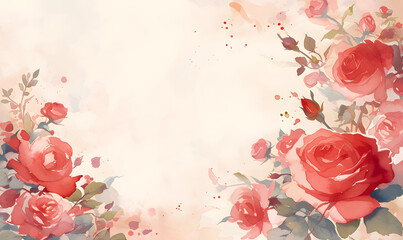 red flower rose frame watercolor background, Generative AI 