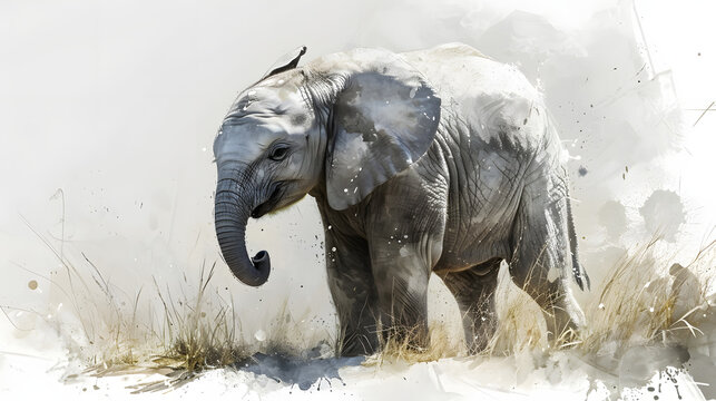 illustration with the drawing of Baby elephants