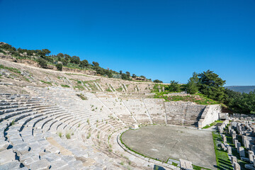 Fototapeta na wymiar The scenic views of the Theatre at Halicarnassus is attributed to the reign of the Carian Satrap Mausolos, currently the Antique Theatre is being used to host cultural events in Bodrum.