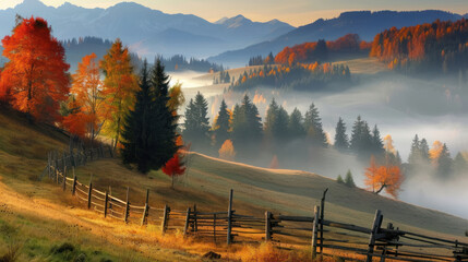 Foggy mountain landscape. Carpathian mountains, Ukraine.