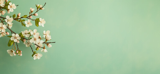Obraz na płótnie Canvas white spring flowers on a blue background, generative ai