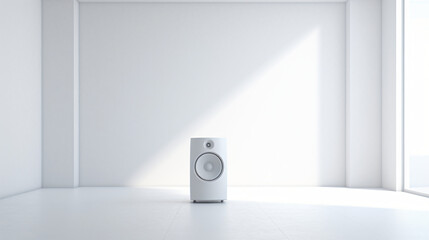 Acoustic speaker in an empty white room concept.