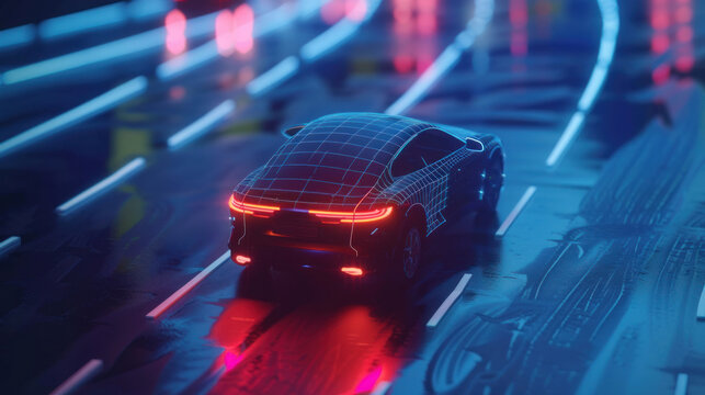 Smart car , Autonomous self-driving mode vehicle on metro city road iot concept with graphic sensor radar signal system and internet sensor connect.