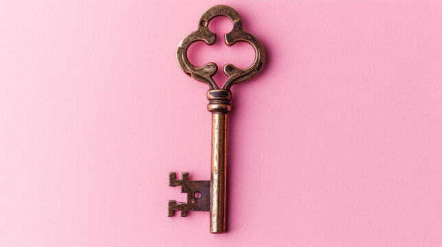 A solitary antique key, placed on a clear surface, becomes a symbol of mystery and possibilities