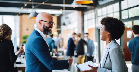 Professionals forging connections at a business networking event - obrazy, fototapety, plakaty