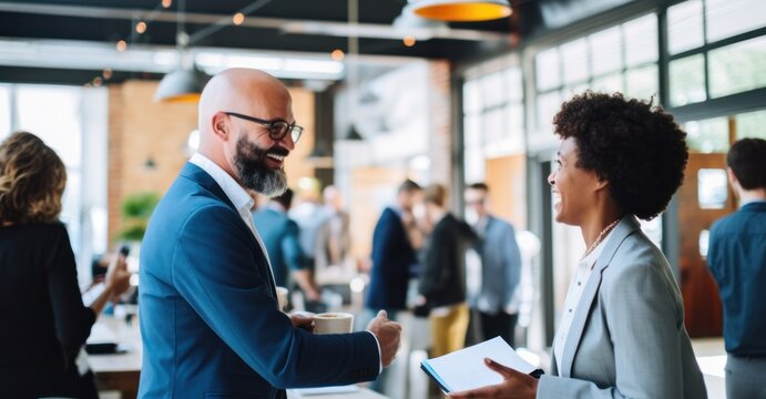 Professionals forging connections at a business networking event