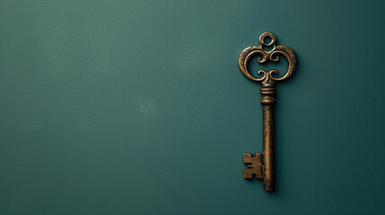 A solitary antique key, placed on a clear surface, becomes a symbol of mystery and possibilities